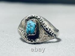 Au Début Des Années 1900, Vintage Navajo Turquoise Coin Silver Ring