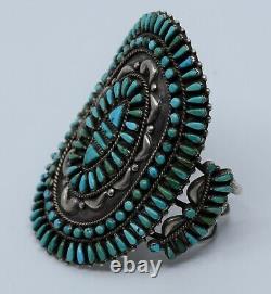 Au Début Énorme Groupe Petit Point Amérindien Zuni Bracelet Manchette Turquoise