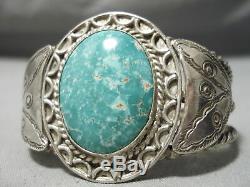 Au Début Musée Vintage Navajo Carico Lac Turquoise Bracelet En Argent Sterling Vieux