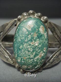 Au Début Navajo Vintage Cerrillos 1900 Turquoise Setrling Bracelet En Argent