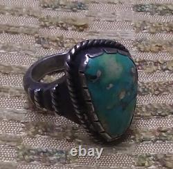 Authentic Early 1900s 1st Phase Navajo Turquoise Ingot Silver Ring Pre Old Pawn