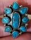 Bague En Argent Sterling À Cluster En Turquoise Zuni Vintage Des AnnÉes 70 Taille 8.5