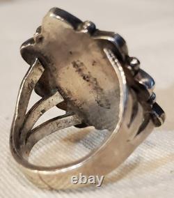 BAGUE EN ARGENT STERLING À CLUSTER EN TURQUOISE ZUNI VINTAGE DES ANNÉES 70 TAILLE 8.5