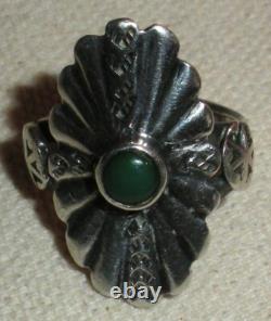 BAGUE EN ARGENT STERLING VINTAGE NAVAJO ANCIENNE EN TURQUOISE VERTE GRASSE TAILLE 5 vafo