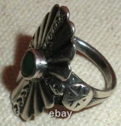 BAGUE EN ARGENT STERLING VINTAGE NAVAJO ANCIENNE EN TURQUOISE VERTE GRASSE TAILLE 5 vafo