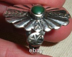 BAGUE EN ARGENT STERLING VINTAGE NAVAJO ANCIENNE EN TURQUOISE VERTE GRASSE TAILLE 5 vafo
