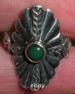 BAGUE EN ARGENT STERLING VINTAGE NAVAJO ANCIENNE EN TURQUOISE VERTE GRASSE TAILLE 5 vafo