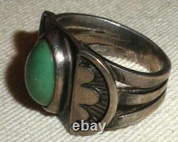 BAGUE EN ARGENT STERLING VINTAGE NAVAJO EN TURQUOISE VERDOYANTE TAILLE 5 1/4 vafo