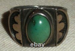 BAGUE EN ARGENT STERLING VINTAGE NAVAJO EN TURQUOISE VERDOYANTE TAILLE 5 1/4 vafo