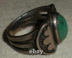 BAGUE EN ARGENT STERLING VINTAGE NAVAJO EN TURQUOISE VERDOYANTE TAILLE 5 1/4 vafo