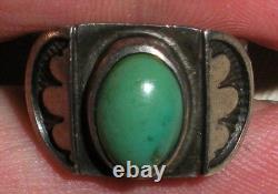 BAGUE EN ARGENT STERLING VINTAGE NAVAJO EN TURQUOISE VERDOYANTE TAILLE 5 1/4 vafo
