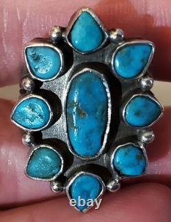 BAGUE VINTAGE TOUT EN TURQUOISE ZUNI EN ARGENT STERLING TAILLE 8.5 vafo