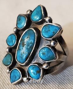 BAGUE VINTAGE TOUT EN TURQUOISE ZUNI EN ARGENT STERLING TAILLE 8.5 vafo