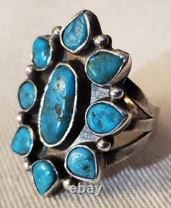 BAGUE VINTAGE TOUT EN TURQUOISE ZUNI EN ARGENT STERLING TAILLE 8.5 vafo