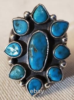BAGUE VINTAGE TOUT EN TURQUOISE ZUNI EN ARGENT STERLING TAILLE 8.5 vafo