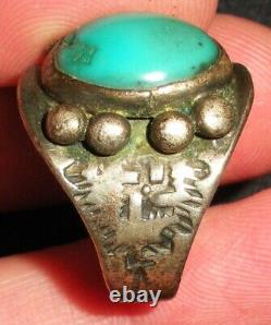 BAQUE EN ARGENT STERLING ANTIQUE EARLY NAVAJO TURQUOISE WHIRLING LOG TAILLE 9