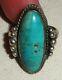 Baquette En Argent Sterling Turquoise Navajo Vintage Grand Design PrÉcoce Taille 7