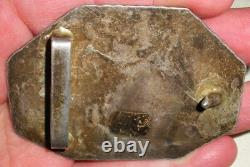 BOUCLE DE CEINTURE EN ARGENT STERLING NAVAJO VINTAGE PRÉCOCE AVEC UN GRAND TRAVAIL DE TAMPOGRAPHIE UNIQUE vafo