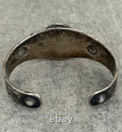 BRACELET EN ARGENT EARLY FRED HARVEY NAVAJO TURQUOISE SERPENT À SONNETTE LOGO TOURBILLON 47+g