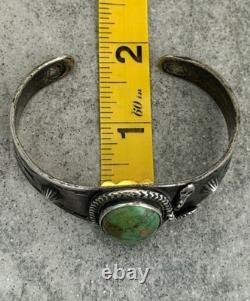 BRACELET EN ARGENT EARLY FRED HARVEY NAVAJO TURQUOISE SERPENT À SONNETTE LOGO TOURBILLON 47+g