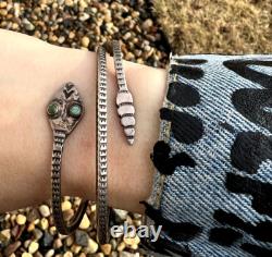 BRACELET EN ARGENT ENROULÉ MÉGA RARE AVEC YEUX TURQUOISES FAIT MAIN NAVAJO