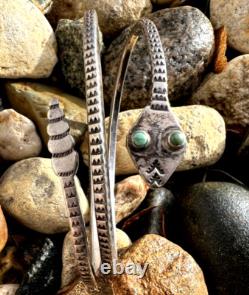 BRACELET EN ARGENT ENROULÉ MÉGA RARE AVEC YEUX TURQUOISES FAIT MAIN NAVAJO