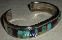 BRACELET EN ARGENT STERLING SIGNÉ CHEE AVEC TURQUOISE NAVAJO VINTAGE ET AUTRES PIERRES