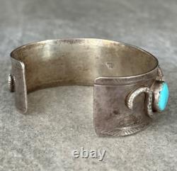 BRACELET LARGE EN ARGENT STERLING TURQUOISE ZUNI EFFIE CALAVAZA VINTAGE ANCIEN 80+g