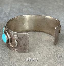 BRACELET LARGE EN ARGENT STERLING TURQUOISE ZUNI EFFIE CALAVAZA VINTAGE ANCIEN 80+g