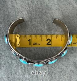 BRACELET LARGE EN ARGENT STERLING TURQUOISE ZUNI EFFIE CALAVAZA VINTAGE ANCIEN 80+g
