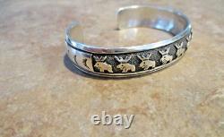 BRACELET NAVAJO EN ARGENT STERLING DESIGN NEUF BUFFLES PAR TOMMY SINGER (d.) SPÉCIAL TÔT