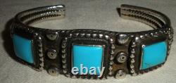 BRACELET VINTAGE EN ARGENT STERLING AVEC TURQUOISE DE QUALITÉ NAVAJO TORSADÉ