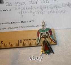 BROCHE D'OISEAU PEYOTE EN ARGENT STERLING TURQUOISE SIGNÉE TC PAR LE NAVAJO TOMMY SINGER