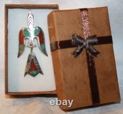 BROCHE D'OISEAU PEYOTE EN ARGENT STERLING TURQUOISE SIGNÉE TC PAR LE NAVAJO TOMMY SINGER