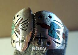 Bague Teepee en argent sterling Turquoise et Corail en puce de Peyote de Tommy Singer de bonne heure