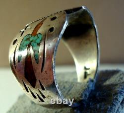 Bague Teepee en argent sterling Turquoise et Corail en puce de Peyote de Tommy Singer de bonne heure