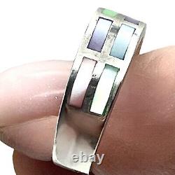 Bague Zuni WESTIKA de Nancy Sheldon, Amérindienne, taille 9, Abalone, MOP, Jasper, 8g
