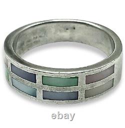 Bague Zuni WESTIKA de Nancy Sheldon, Amérindienne, taille 9, Abalone, MOP, Jasper, 8g