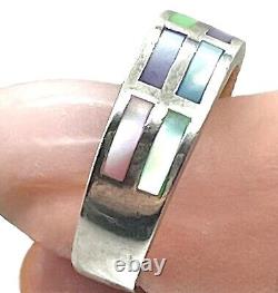 Bague Zuni WESTIKA de Nancy Sheldon, Amérindienne, taille 9, Abalone, MOP, Jasper, 8g