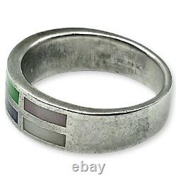 Bague Zuni WESTIKA de Nancy Sheldon, Amérindienne, taille 9, Abalone, MOP, Jasper, 8g