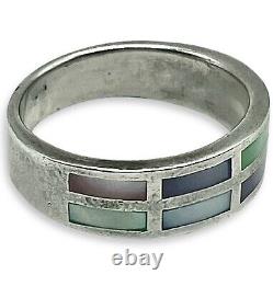Bague Zuni WESTIKA de Nancy Sheldon, Amérindienne, taille 9, Abalone, MOP, Jasper, 8g