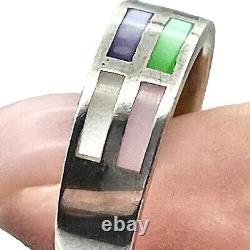 Bague Zuni WESTIKA de Nancy Sheldon, Amérindienne, taille 9, Abalone, MOP, Jasper, 8g