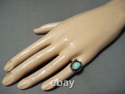 Bague ancienne en argent sterling turquoise Navajo de collection