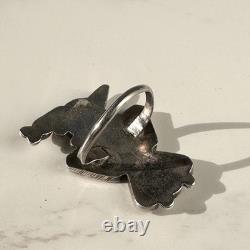 Bague d'oiseau amérindienne Zuni vintage précoce incrustée de turquoise, pierre à pipe, M