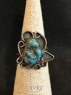 Bague en argent des années 1930 avec turquoise par Navajo Etsitty Tsosie 1880-1937 taille 6,75