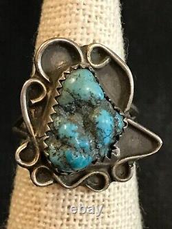 Bague en argent des années 1930 avec turquoise par Navajo Etsitty Tsosie 1880-1937 taille 6,75