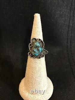 Bague en argent des années 1930 avec turquoise par Navajo Etsitty Tsosie 1880-1937 taille 6,75