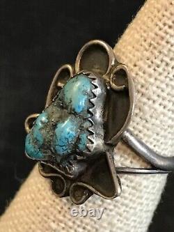 Bague en argent des années 1930 avec turquoise par Navajo Etsitty Tsosie 1880-1937 taille 6,75