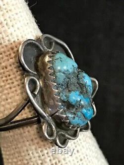 Bague en argent des années 1930 avec turquoise par Navajo Etsitty Tsosie 1880-1937 taille 6,75