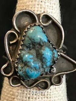 Bague en argent des années 1930 avec turquoise par Navajo Etsitty Tsosie 1880-1937 taille 6,75